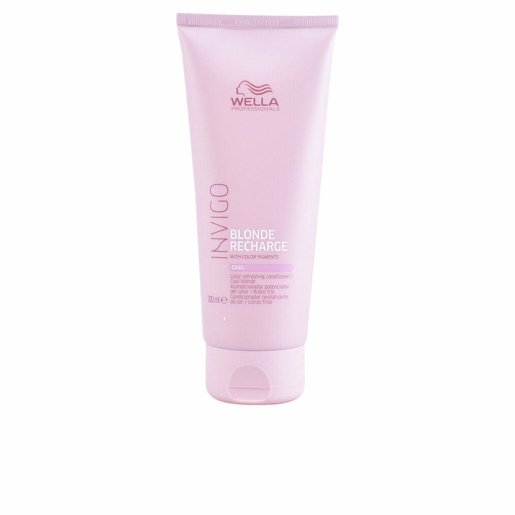 Rosa Tube mit Schriftzug INVIGO BLONDE RECHARGE. Marke WELLA. Produktname und weitere Informationen auf dem Etikett.