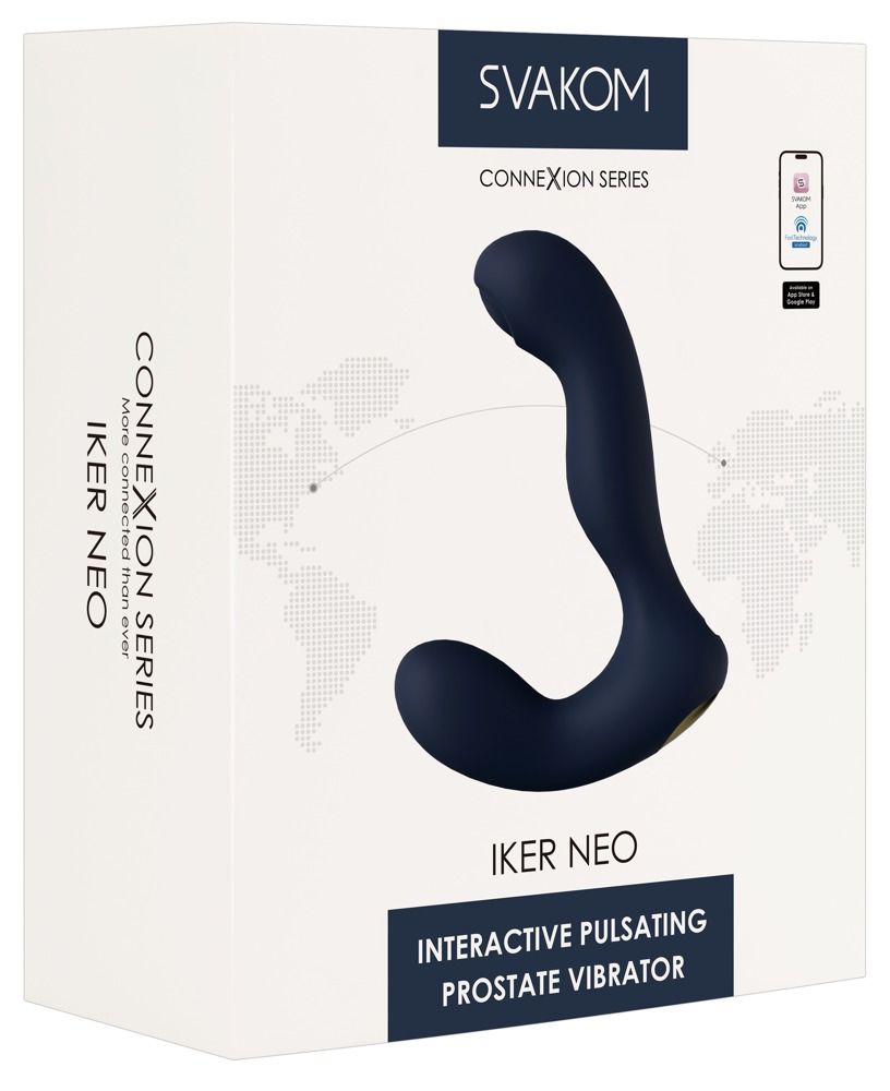 SVAKOM Iker Neo Analvibrator in dunkelblauer Verpackung.