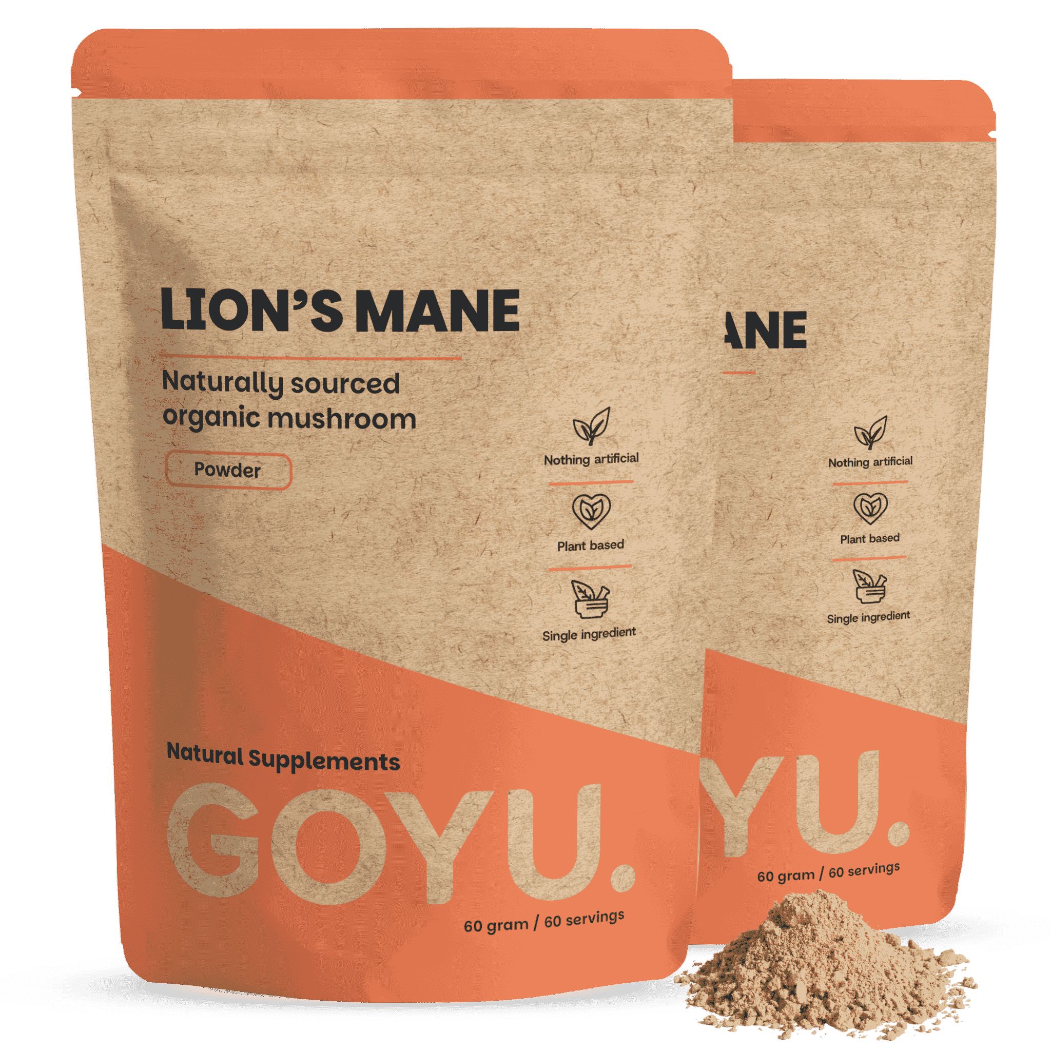 Zwei Packungen GOYU Löwenmähne Pulver, natürlich bezogen, Bio-Pilz.