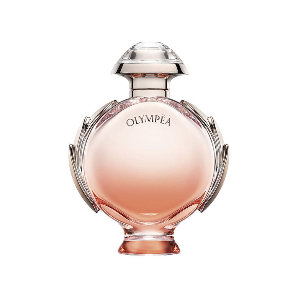 Paco Rabanne Olympea Flakon. Rund, rosa Farbverlauf, silberne Details. Klarer Deckel.