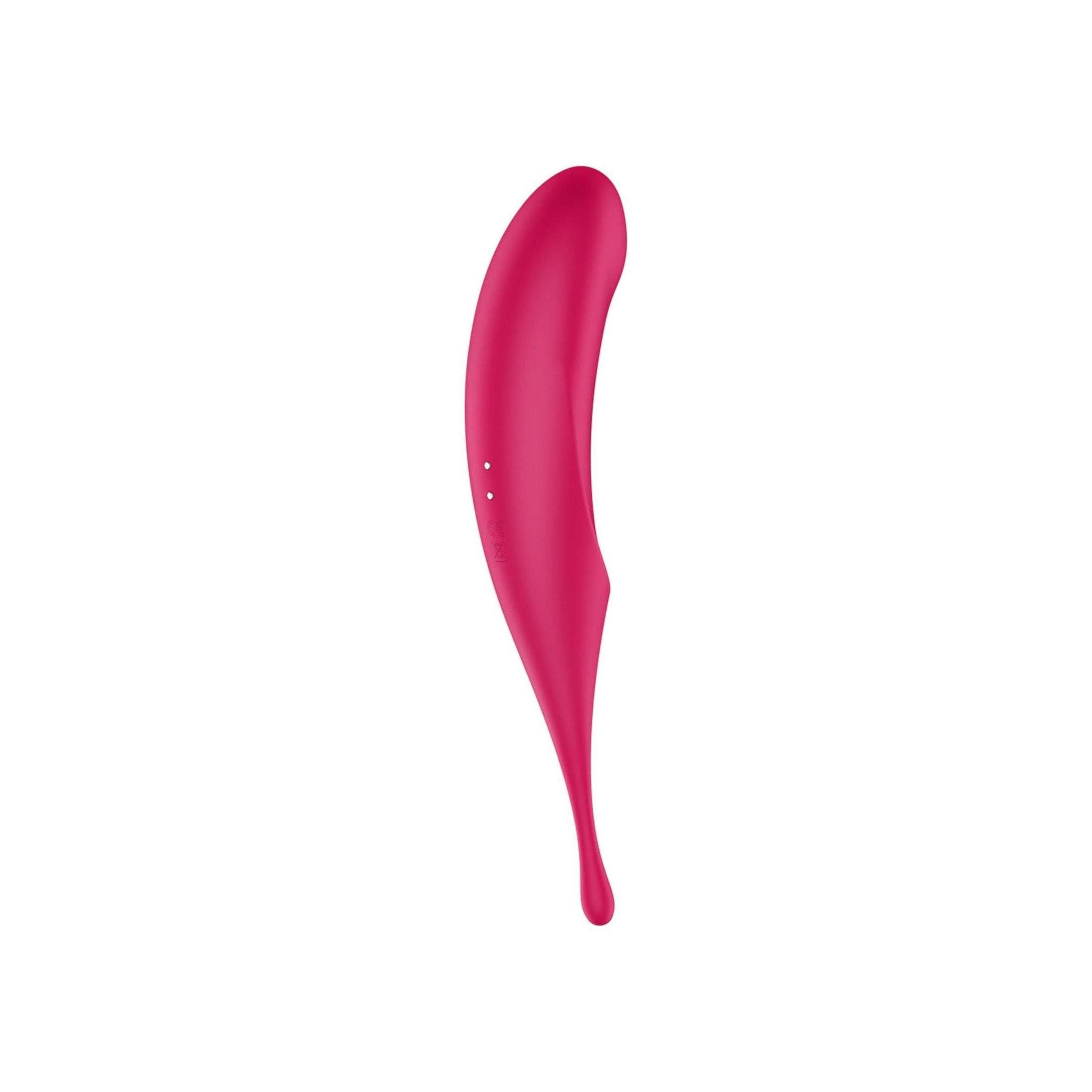 Pinker Stimulator mit gebogener Form und einer runden Öffnung an der Spitze.