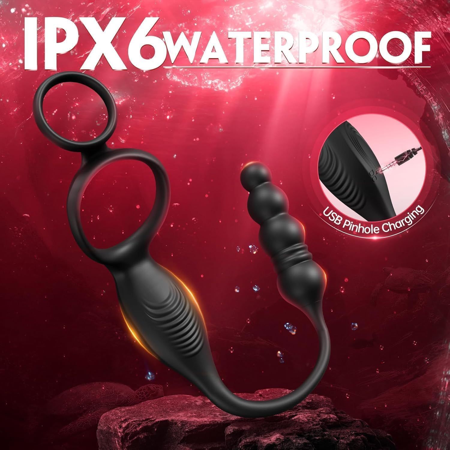 Schwarzer Stimulator, IPX6 wasserdicht, mit USB-Ladeanschluss. Ergonomisches Design.