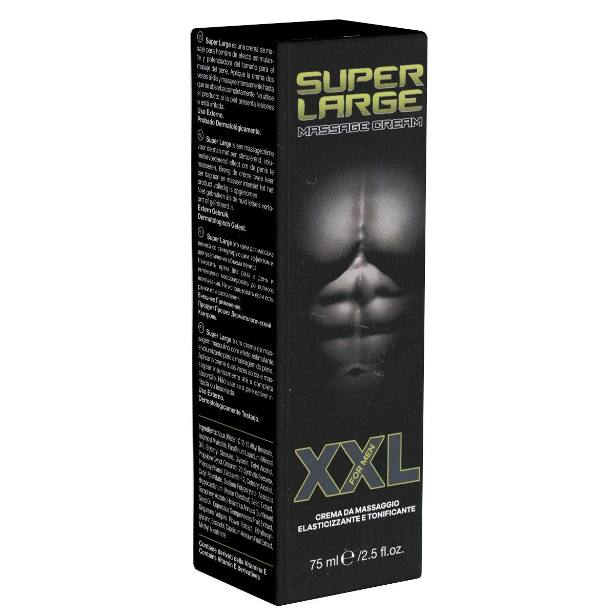 Verpackung für 'SUPER LARGE MASSAGE CREAM XXL FOR MEN'. Enthält 75 ml.