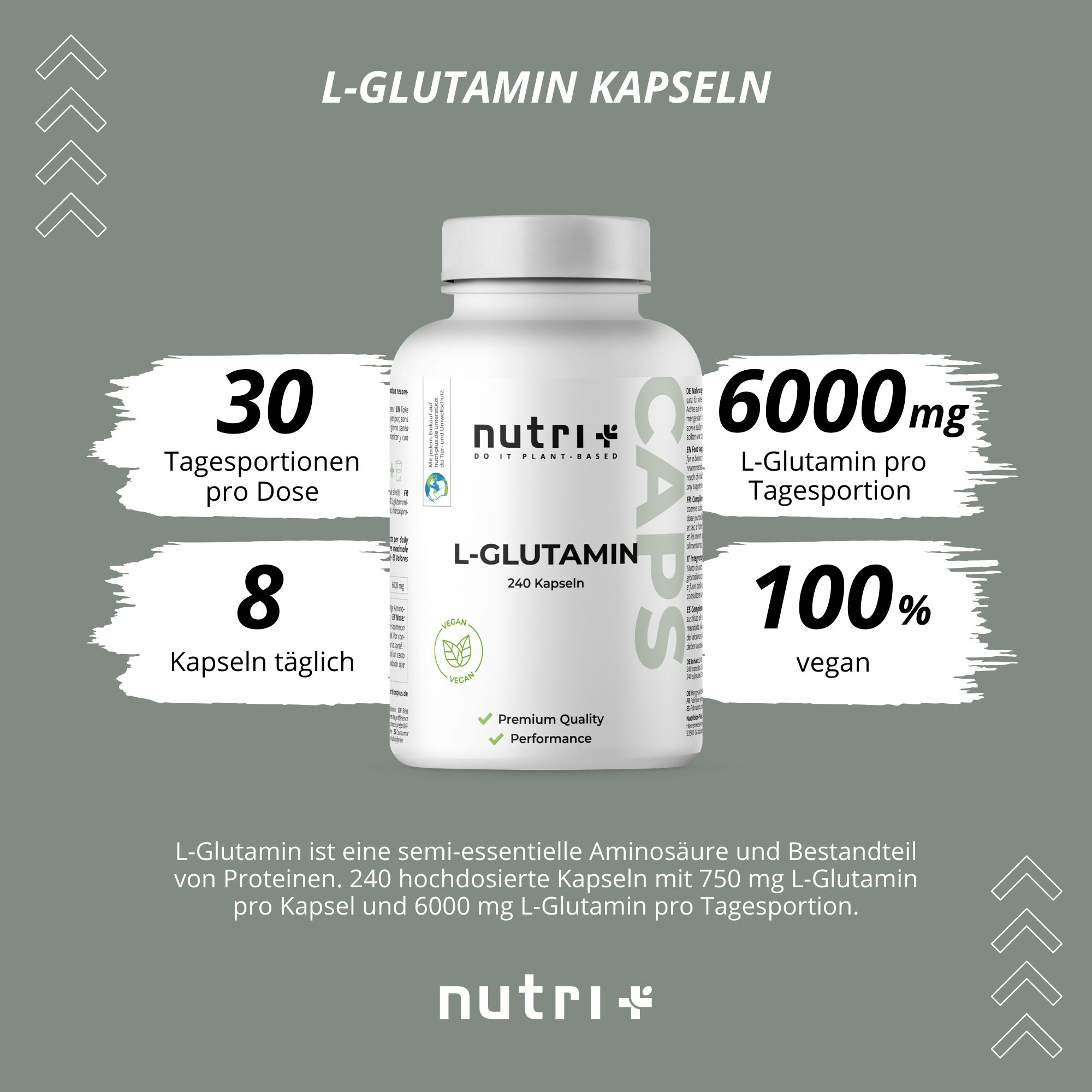 nutri+ L-Glutamin 240 Kapseln Aminosäure