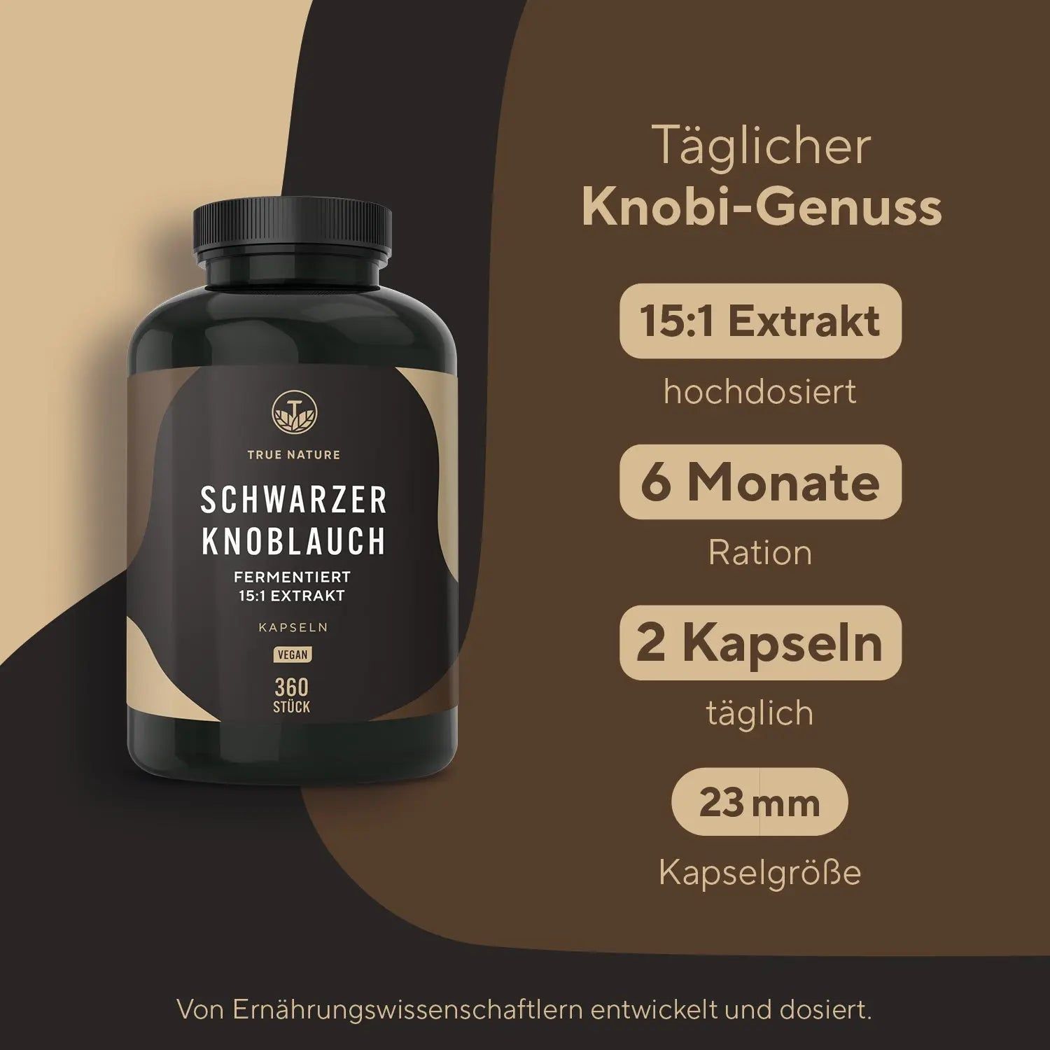 TRUE NATURE® Schwarzer Knoblauch Kapseln Fermentiert - 15:1 Extrakt