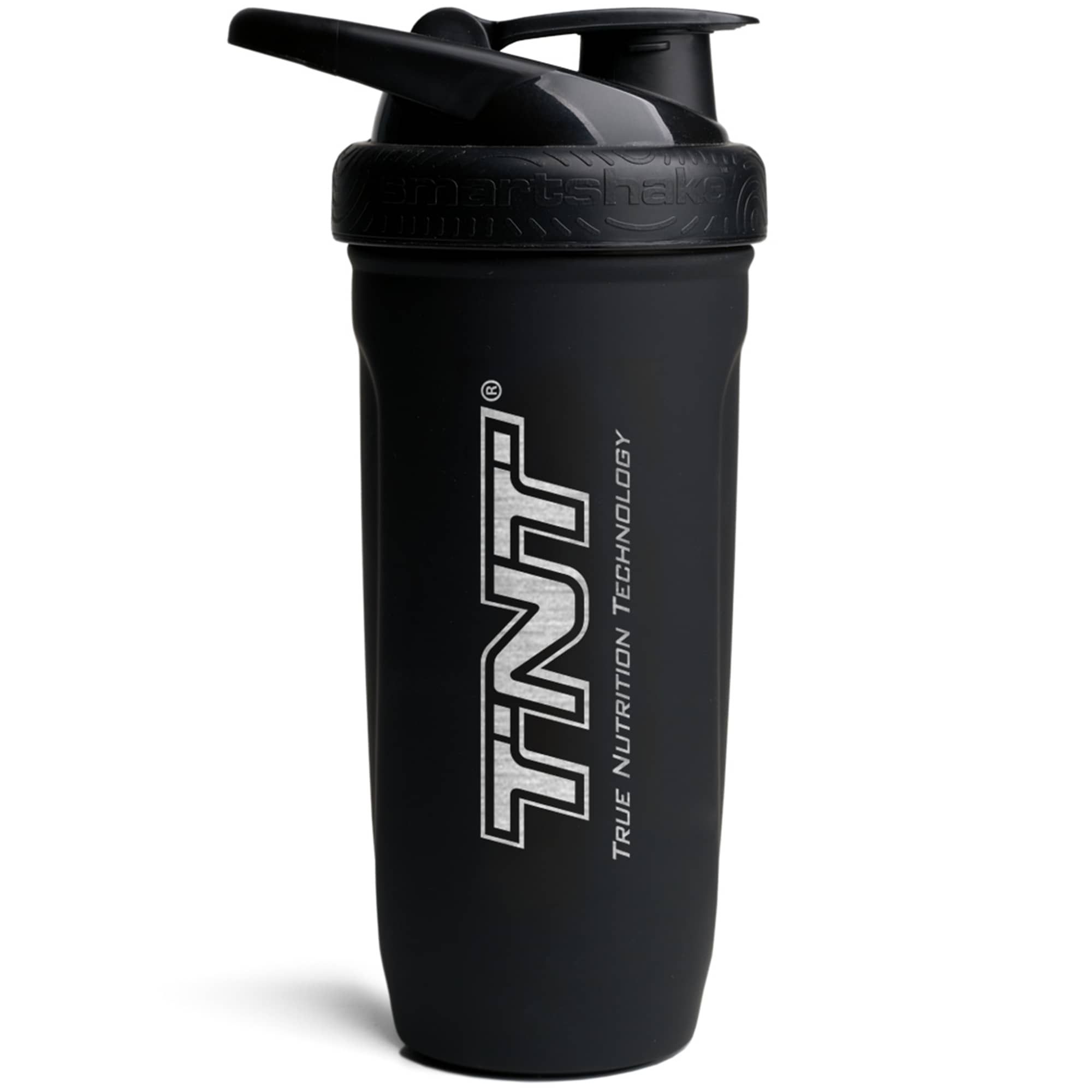 Schwarzer Shaker mit TNT-Logo und Klappdeckel.