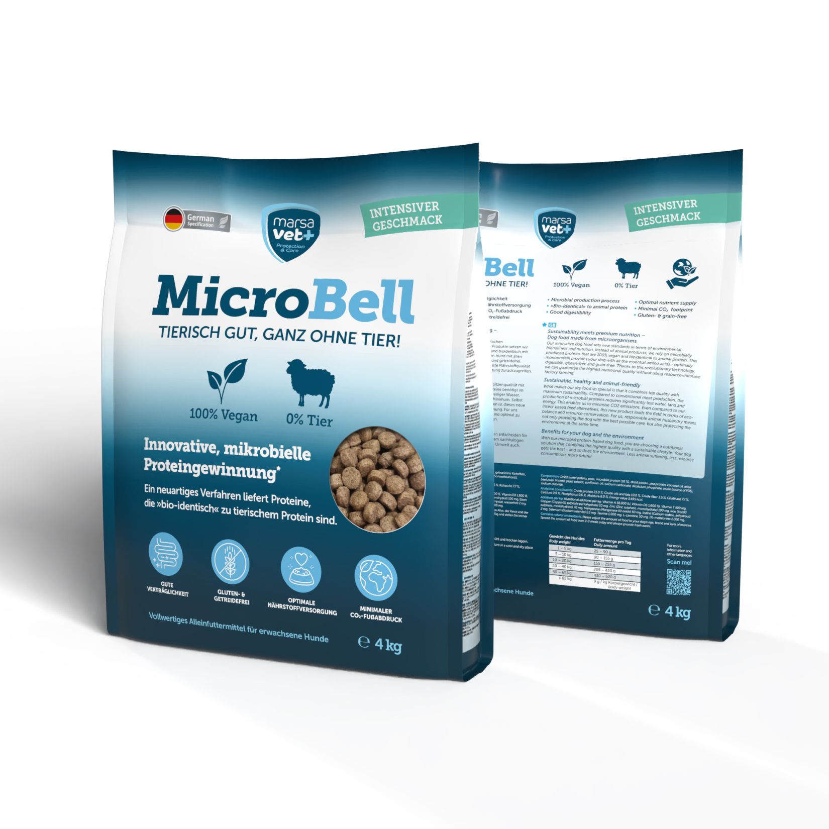 Marsavet Veganes Hundefutter - MicroBell Trockenfutter für Hunde - mit mikrobiellem Protein