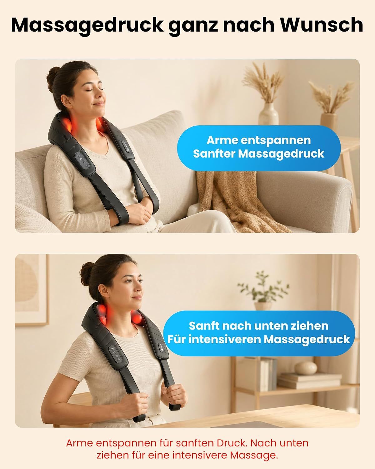 Schulter-Nacken-Massagegerät mit Heizfunktion und einstellbarem Druck.