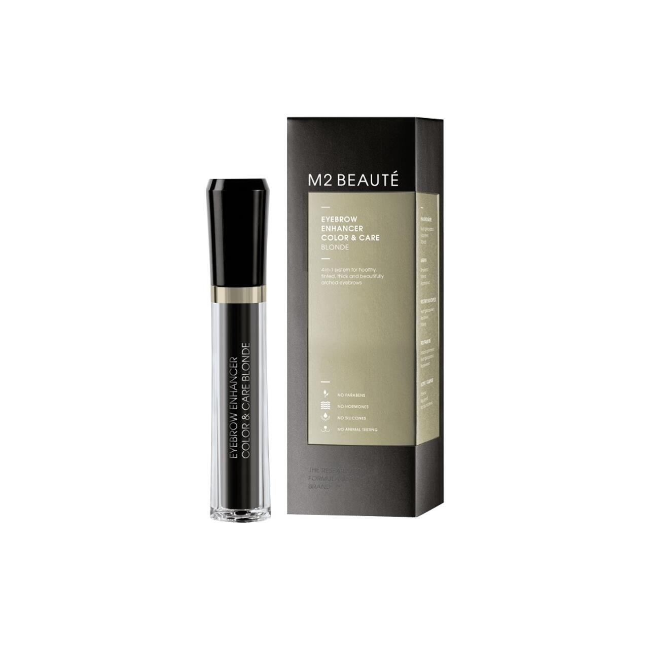 M2 Beauté Eyebrow Enhancer Color & Care Blonde, Flasche und Verpackung.