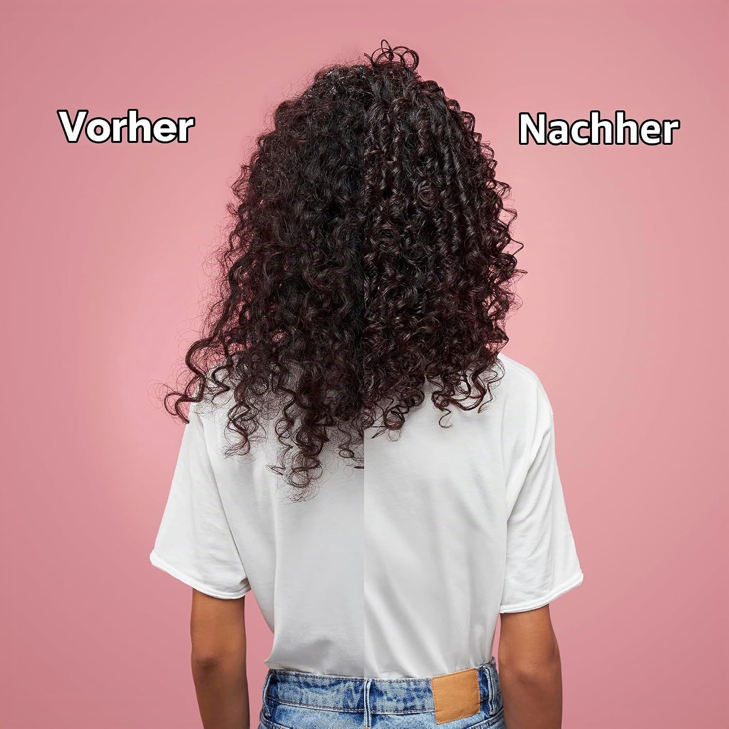 Rückansicht von lockigem Haar, das auf einer Seite geglättet ist.