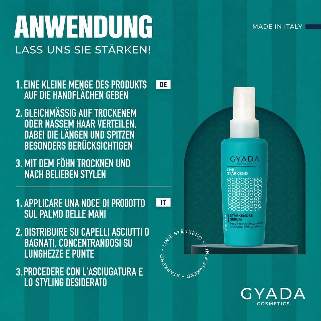 Gyada Cosmetics Stärkendes Serum Flasche mit Pumpspender. Für alle Haartypen.