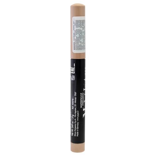 Lidschattenstift mit Produktinformationen. Schwarzer Stift mit Produktnamen und Farbnummer. Beige-braune Farbe.