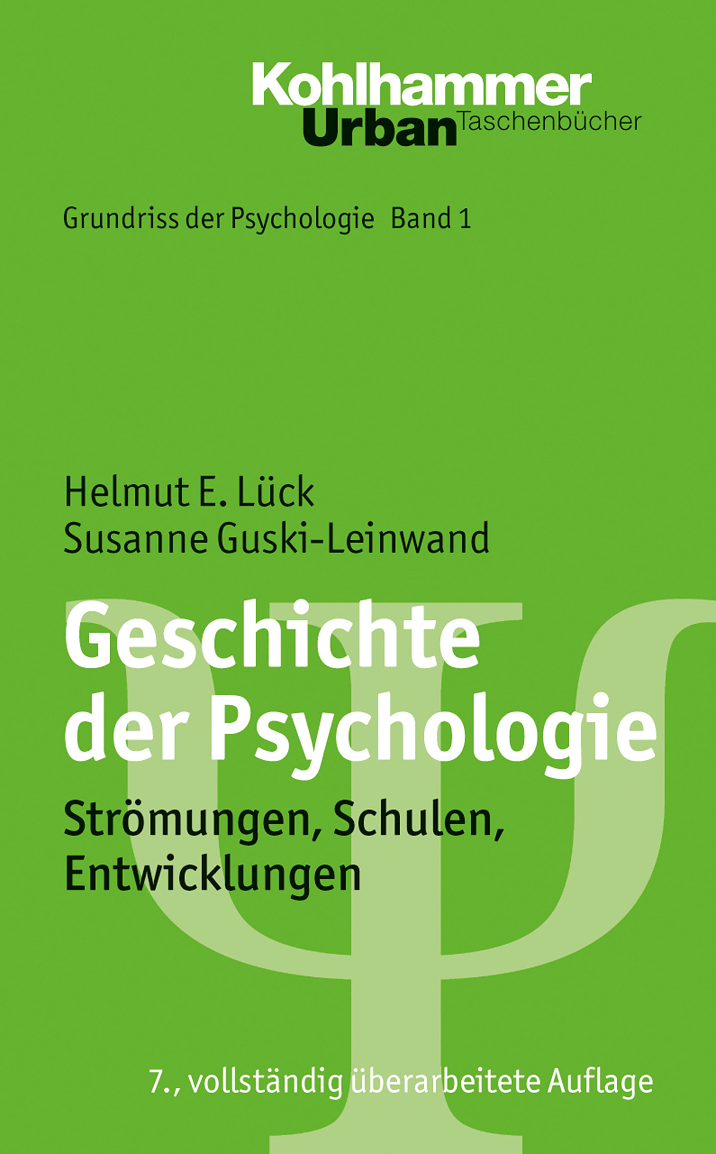 Buchcover: Geschichte der Psychologie. Titel, Autoren, Verlag und Auflage sind sichtbar. Grüner Hintergrund mit Psychologie-Symbol.