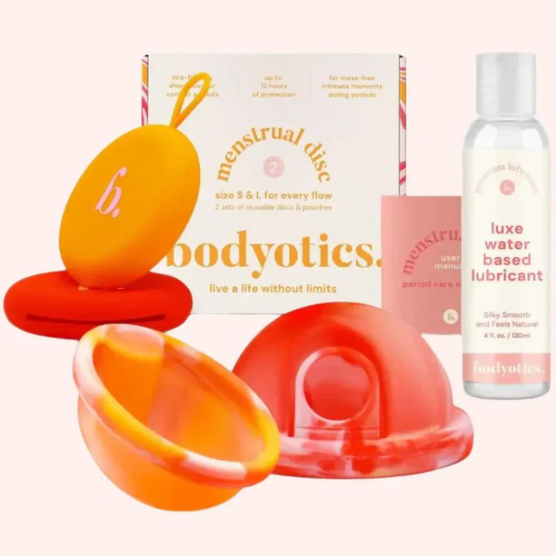 Bodyotics Gleitgel auf Wasserbasis + Oranges wiederverwendbares Menstruationsscheibenset