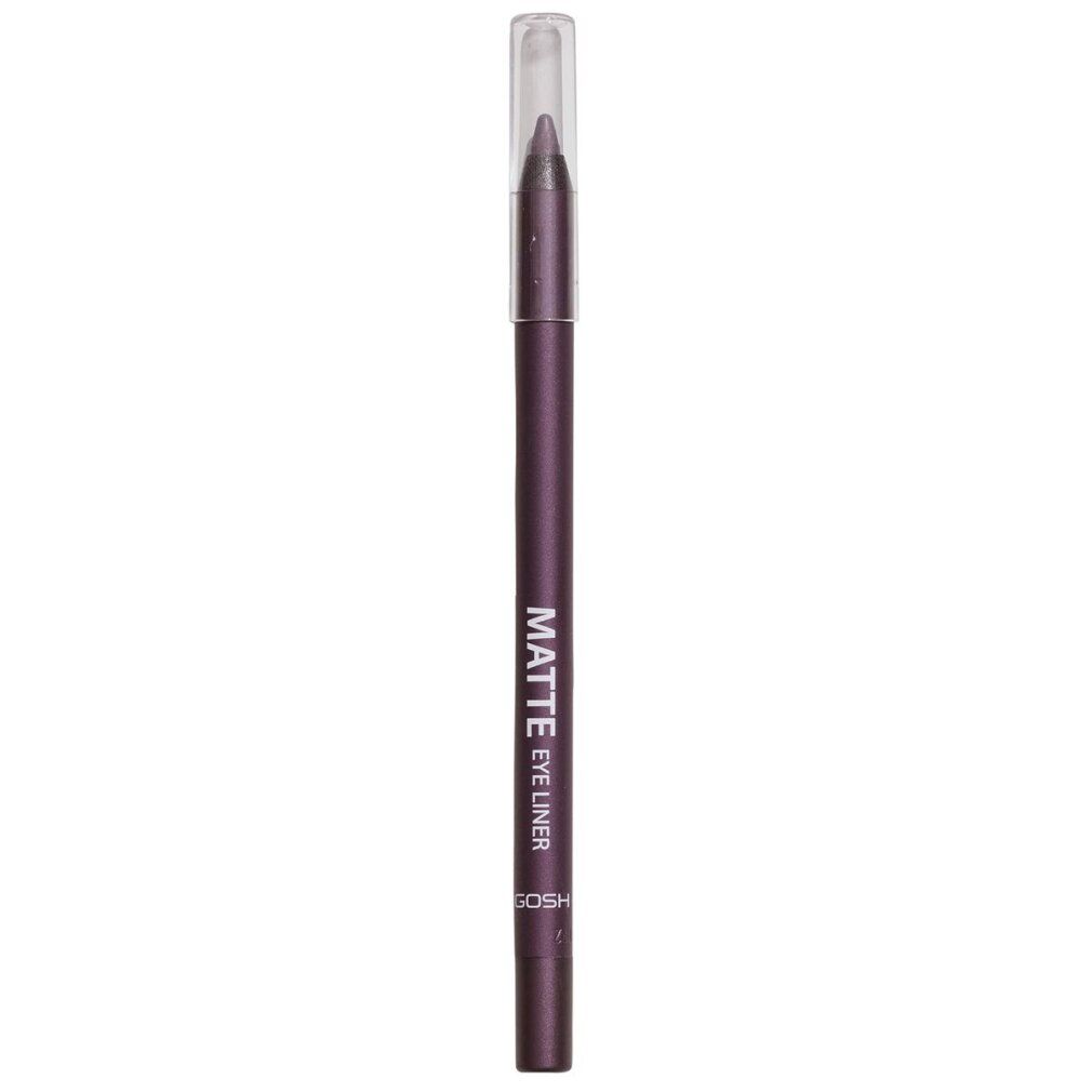Lila Gosh Matte Eyeliner. Stift mit transparenter Kappe. Aufschrift: Matte Eye Liner. Marke: Gosh.