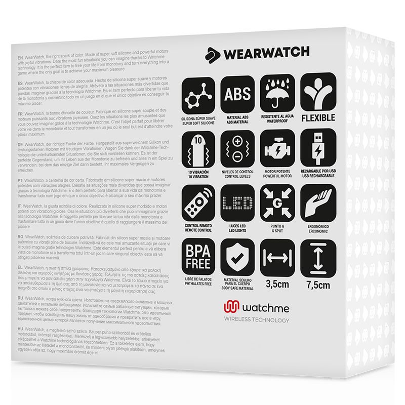 Verpackung mit Produktabbildungen: Vibro-Ei, Fernbedienung, Armband, Ladekabel.