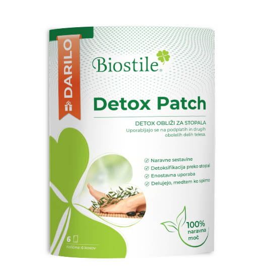 Biostile Detox Patch Verpackung mit 6 Pflastern, grüne und weiße Gestaltung.
