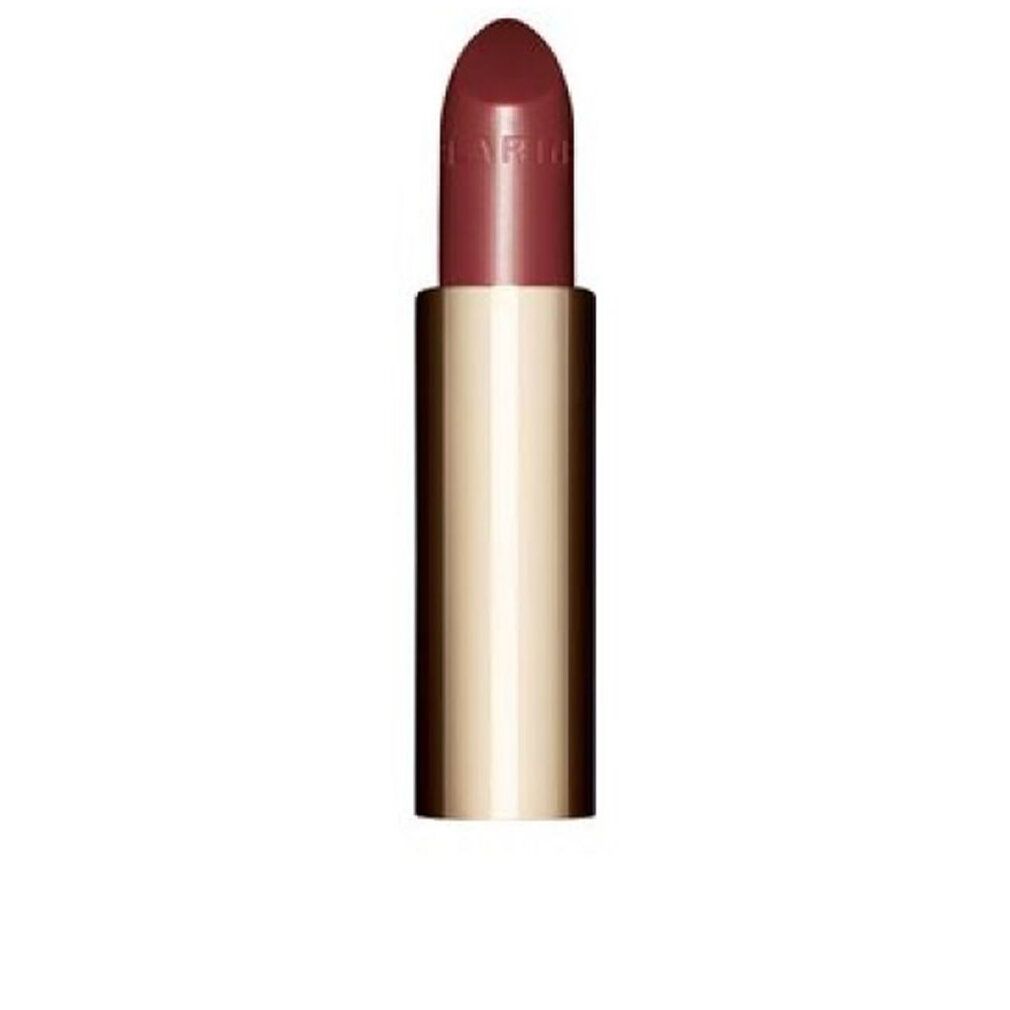Lippenstift mit goldfarbener Hülse. Der Lippenstift ist rotbraun. Der Schriftzug "CLARINS" ist auf dem Lippenstift zu sehen.