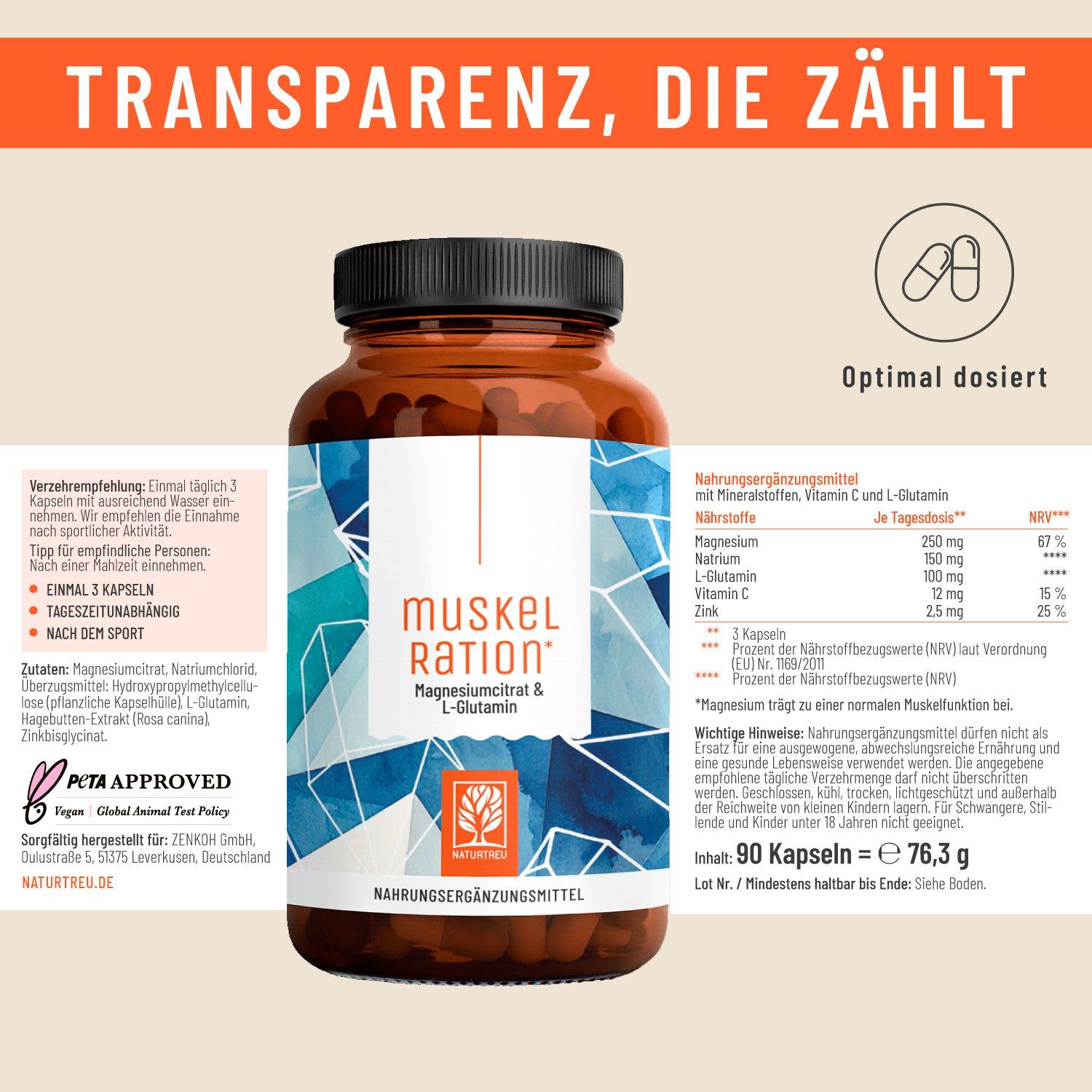 MUSKELRATION Magnesiumcitrat & L-Glutamin - NATURTREU®