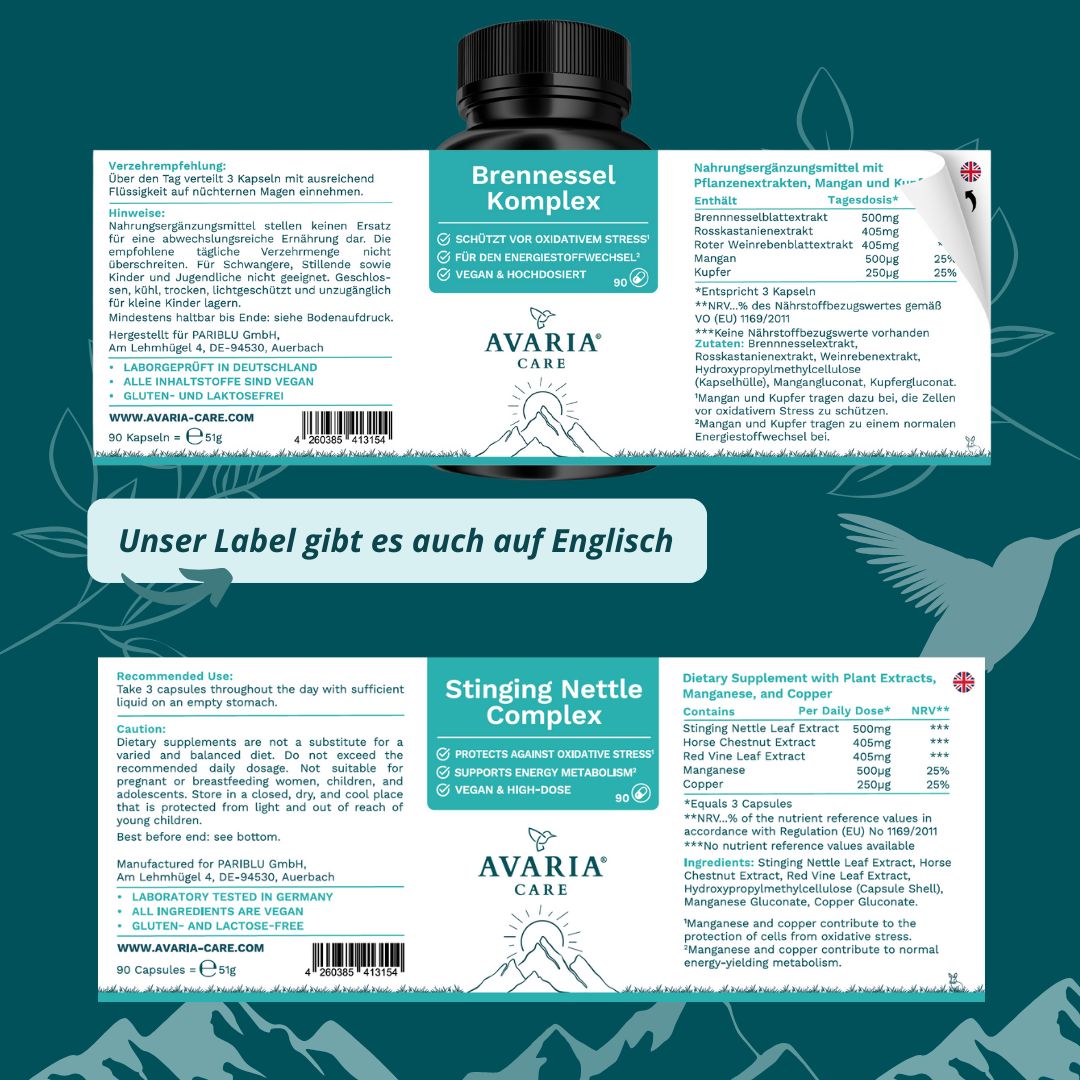 AVARIA CARE® Brennnessel Komplex – hochdosiert – vegan – mit Mangan & Kupfer