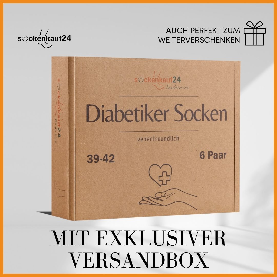 Braune Versandbox mit Aufdruck: Diabetiker Socken, 39-42, 6 Paar. Mit exklusiver Versandbox.