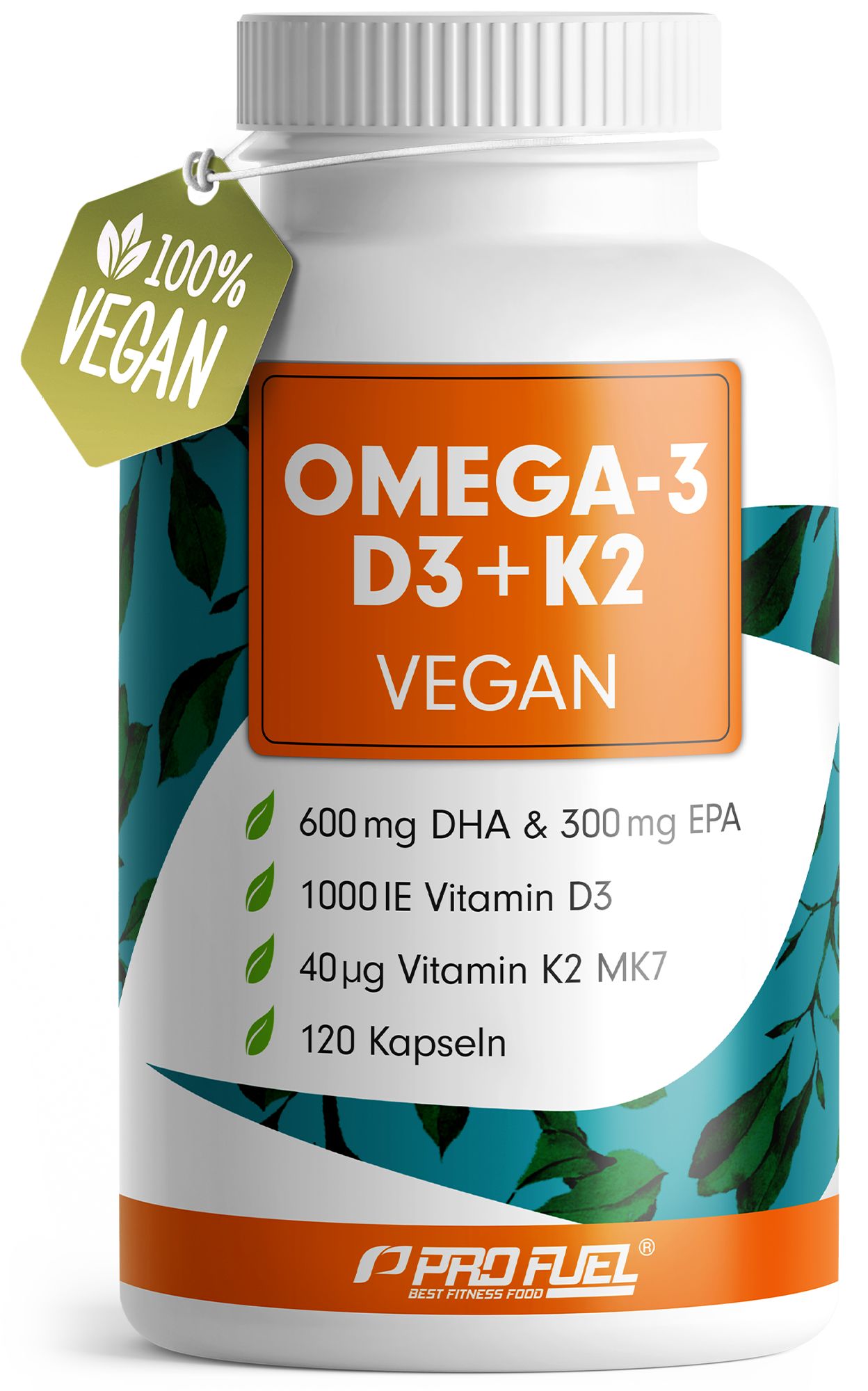 ProFuel Omega-3 Kapseldose mit Vitamin D3 & K2, 120 Kapseln, 100% Vegan.