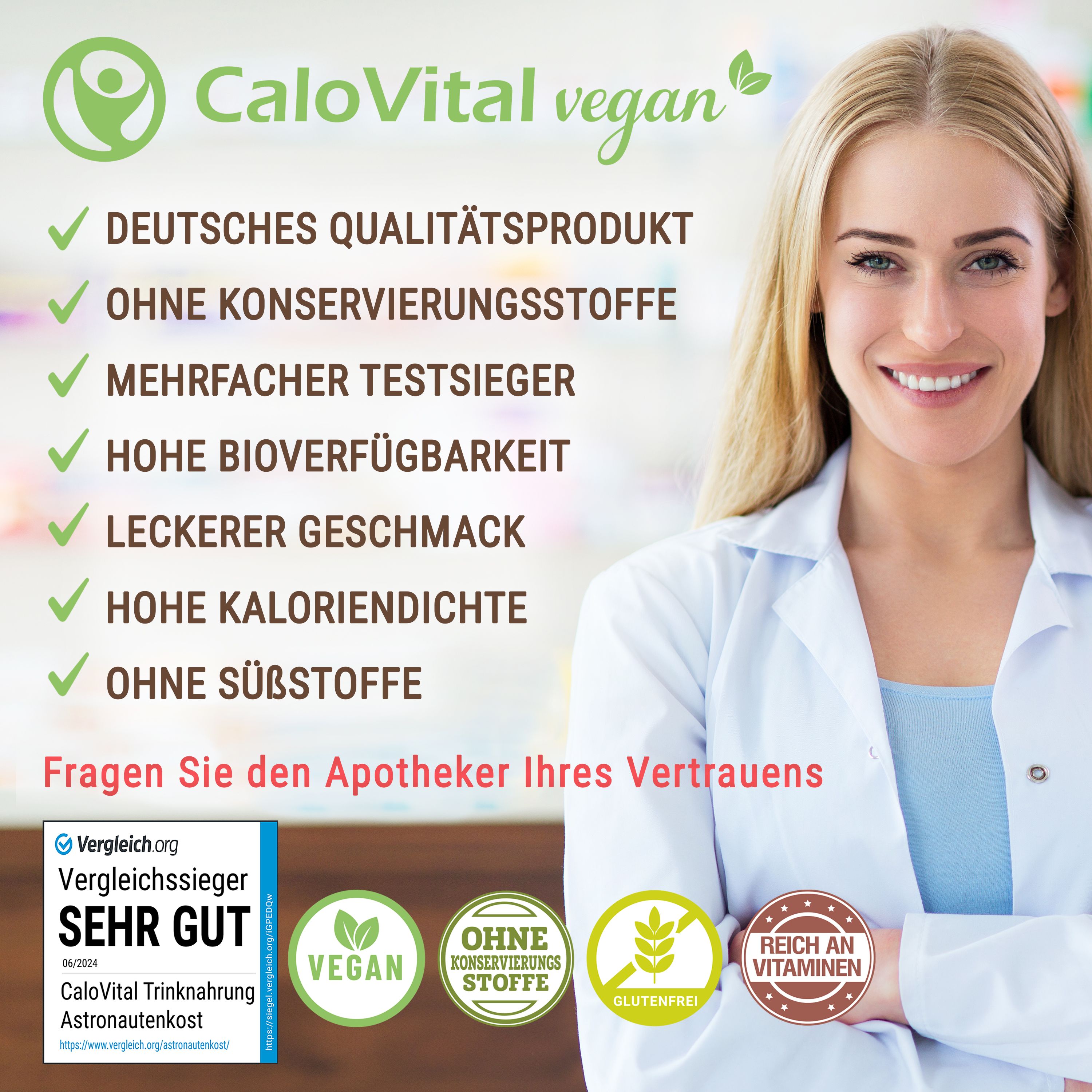 CaloVital VEGAN |  Hochkalorische Trinknahrung für Gewichtszunahme mit Vitaminen und Spurenelementen