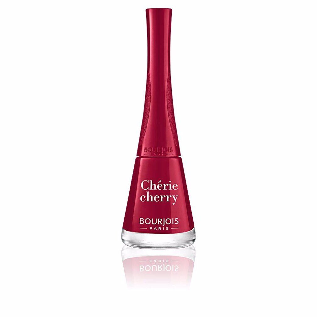 Nagellackflasche, rot, mit Schriftzug 'Chérie cherry' und 'Bourjois Paris'.