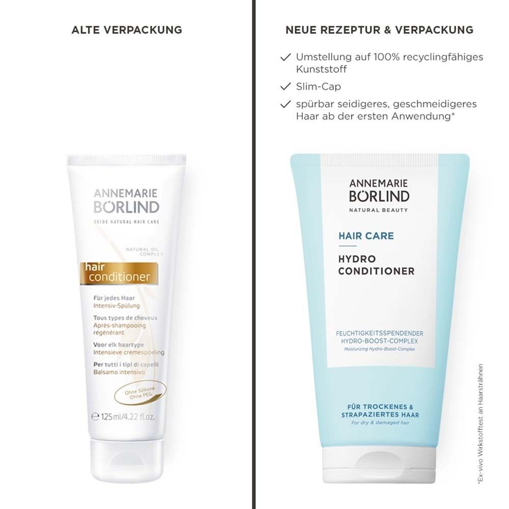 Vergleich von ANNEMARIE BÖRLIND Hydro Conditioner: Alte und neue Verpackung.