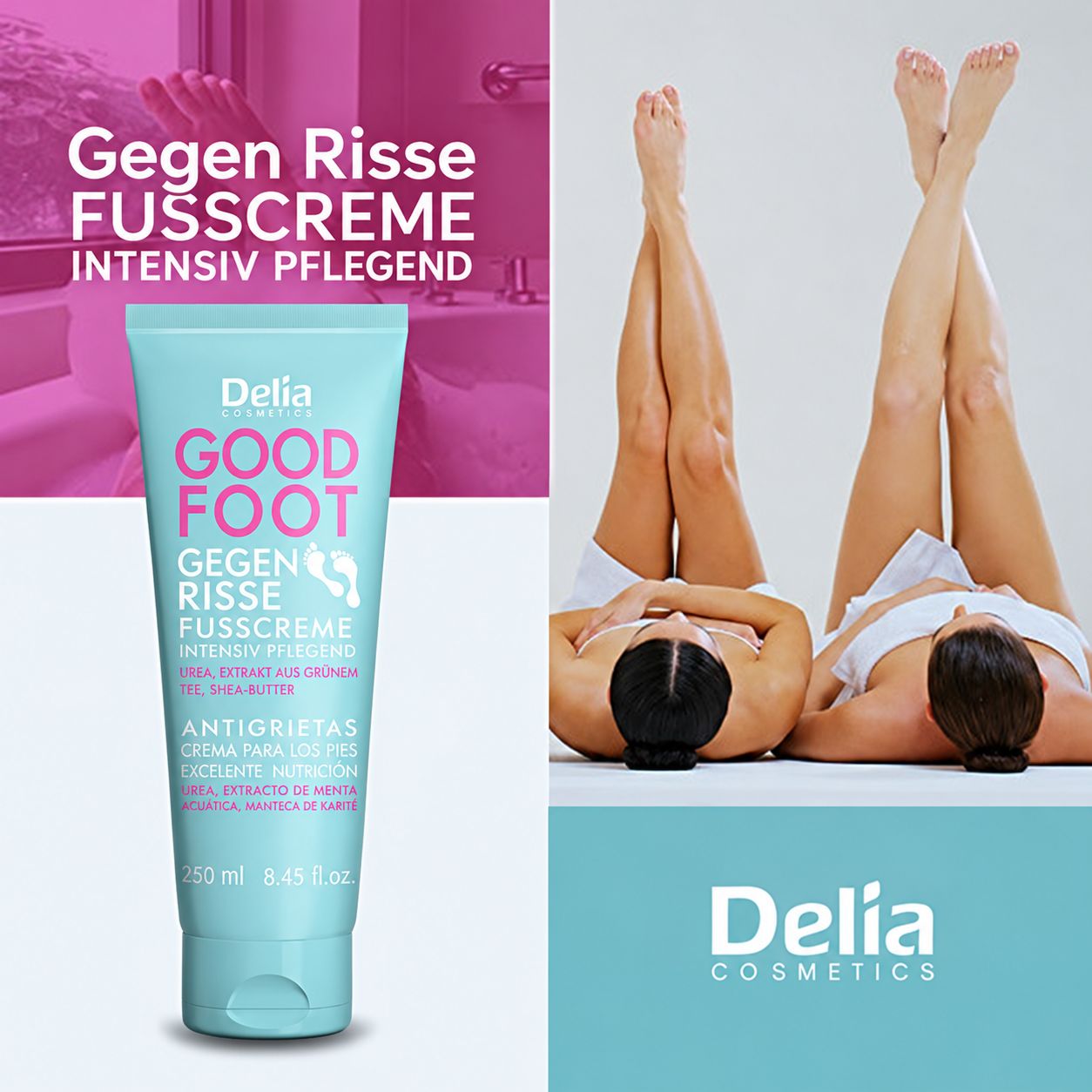 Delia Good Foot Anti-Crack Fußcreme in türkiser Tube, 250 ml.