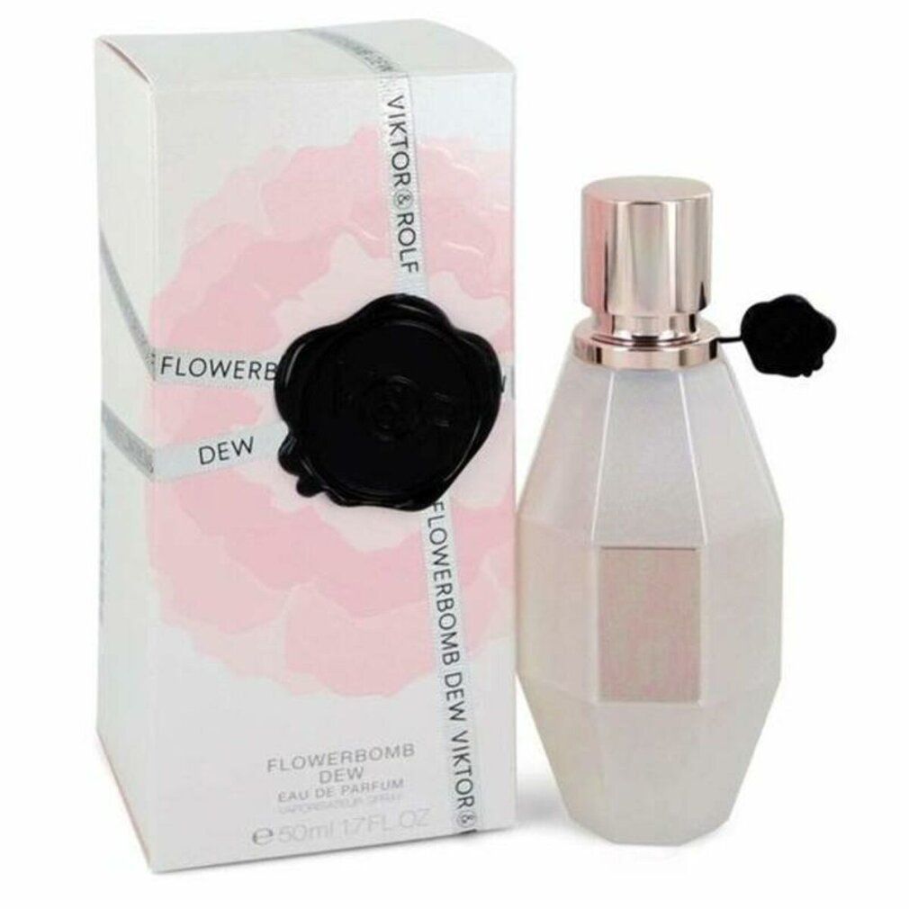 Parfümflasche und Verpackung. Flasche in Granatform, weiß. Verpackung mit rosa Blumenmuster und schwarzem Siegel.