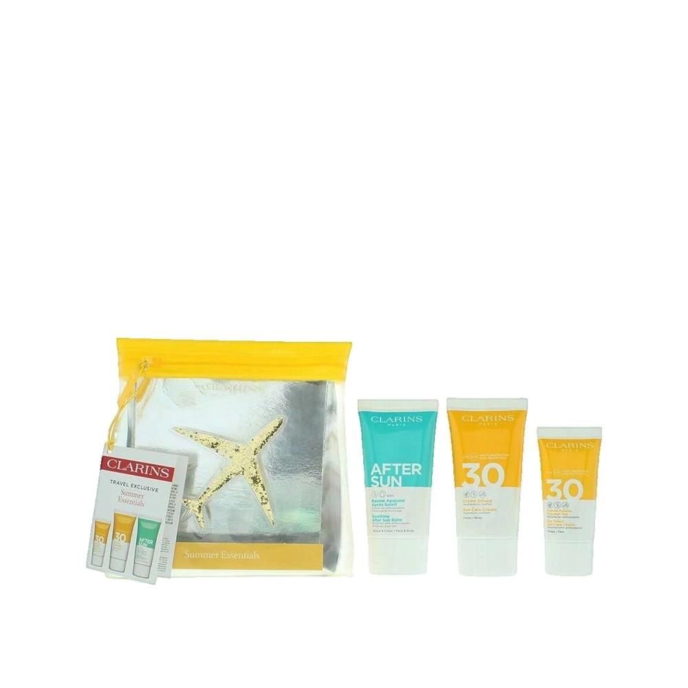 Set mit Sonnencreme und After-Sun-Lotion in Tuben. Transparente Tasche mit Reißverschluss.