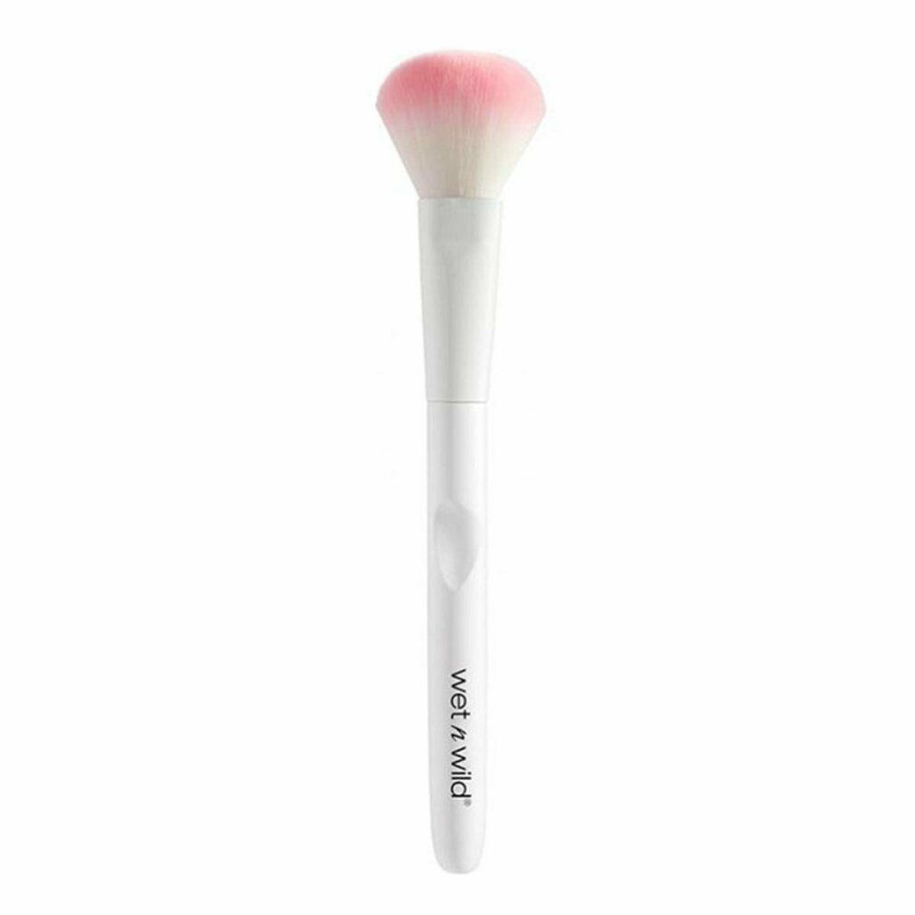 Weißer Make-up Pinsel mit rosa Pinselkopf. Der Griff hat den Schriftzug "wet n wild".