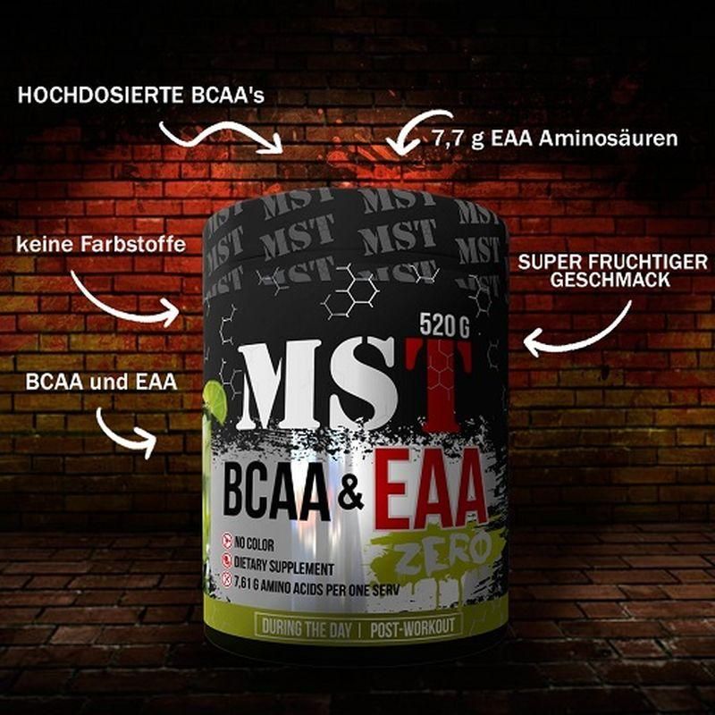 MST BCAA & EAA Zero Dose. 520g. BCAA und EAA. Keine Farbstoffe. 7,61g Aminosäuren. Super fruchtiger Geschmack.