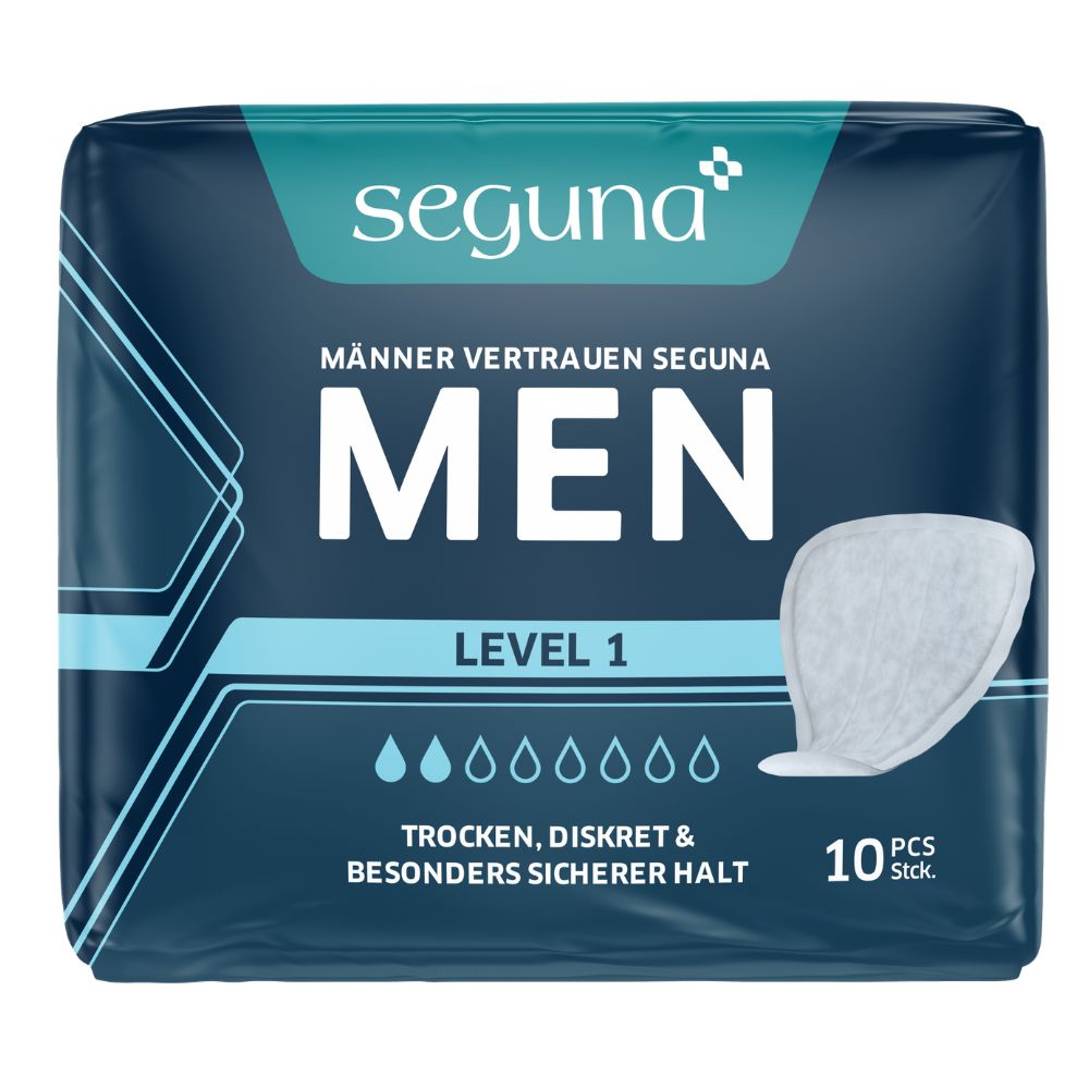 SEGUNA MEN Level 1 Inkontinenzeinlagen für Männer, 10 Stück. Trocken, diskret und besonders sicher.