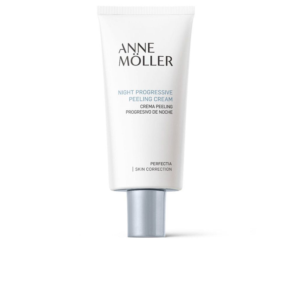 Weiße Tube mit silbernem Verschluss. Aufschrift: Anne Möller, Night Progressive Peeling Cream.