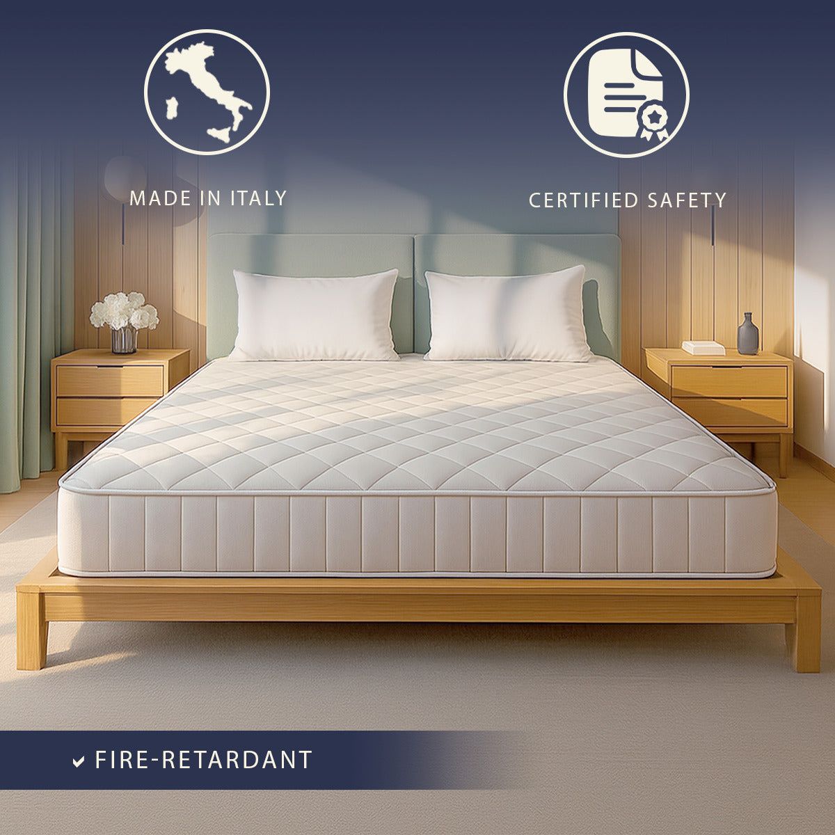 The White Stone Matratze Feuerhemmend 180x200 aus Memory Foam Höhe 20 cm | Orthopädisch