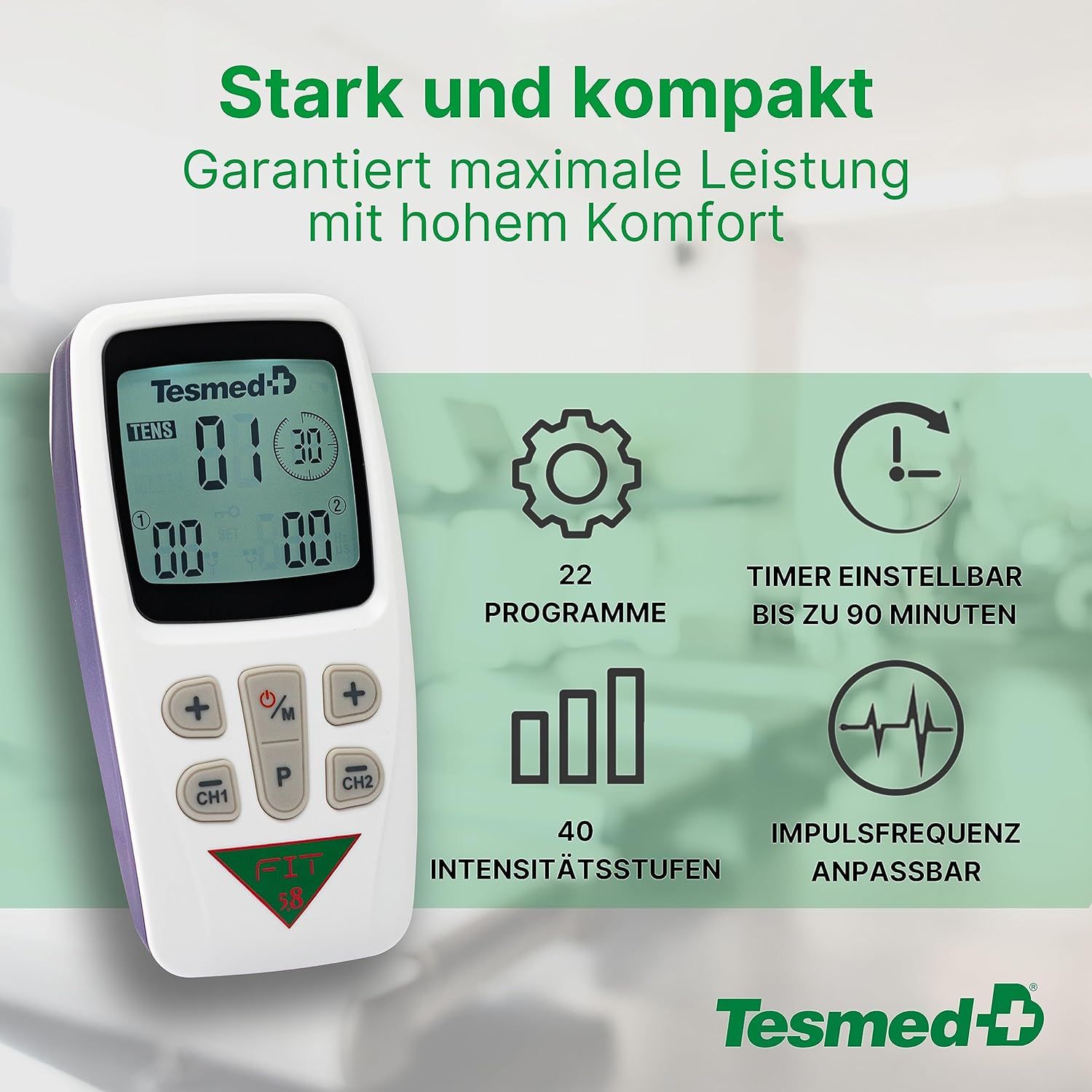 Fit 5.8 TENS/EMS: 3-in-1 Reizstromgerät, Schmerzlinderung, Training, Massage, inkl. 8 Elektroden