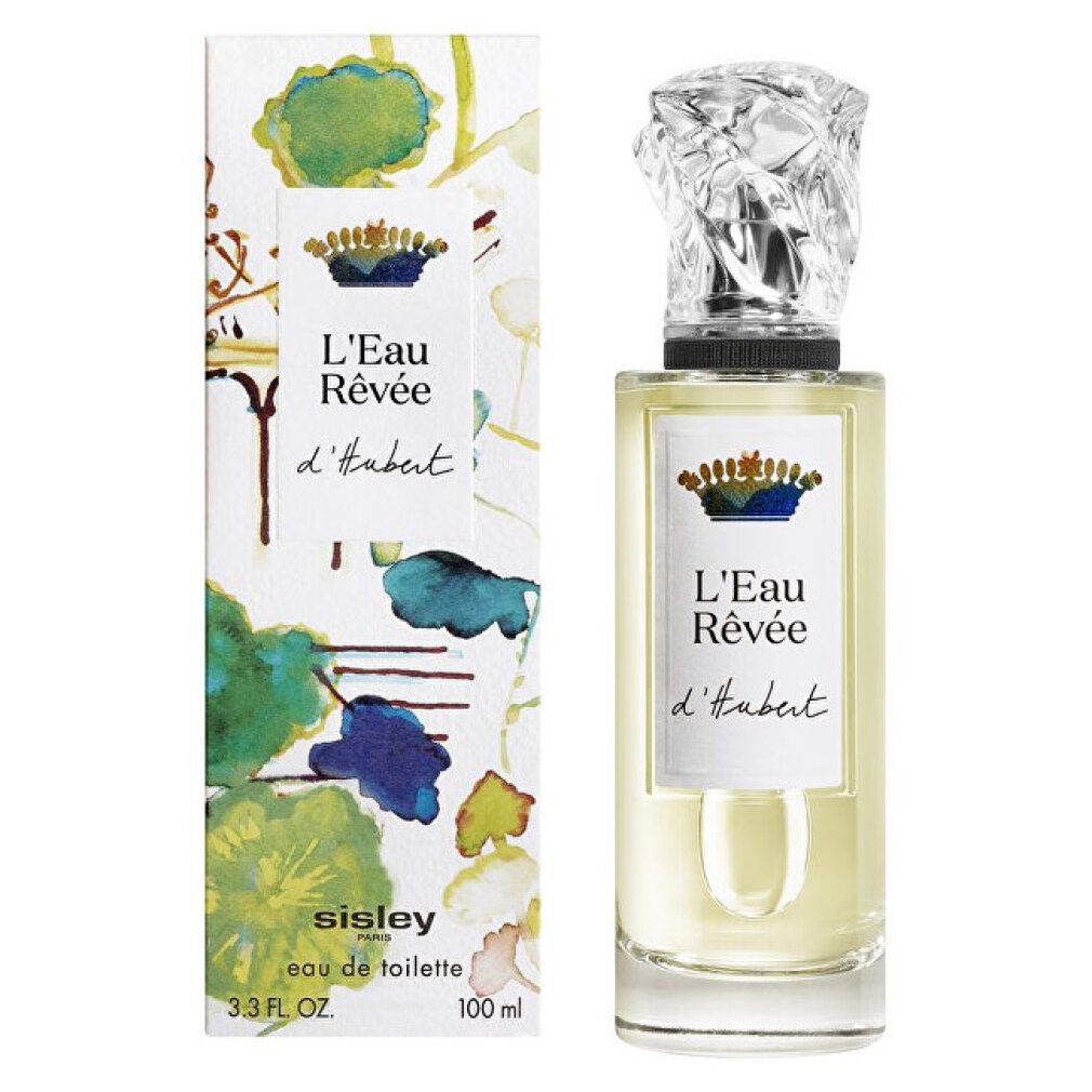 Glasflakon und Kartonverpackung. Aufschrift: L'Eau Rêvée d'Hubert, Sisley eau de toilette, 100 ml. Verschluss: Kristallförmig.
