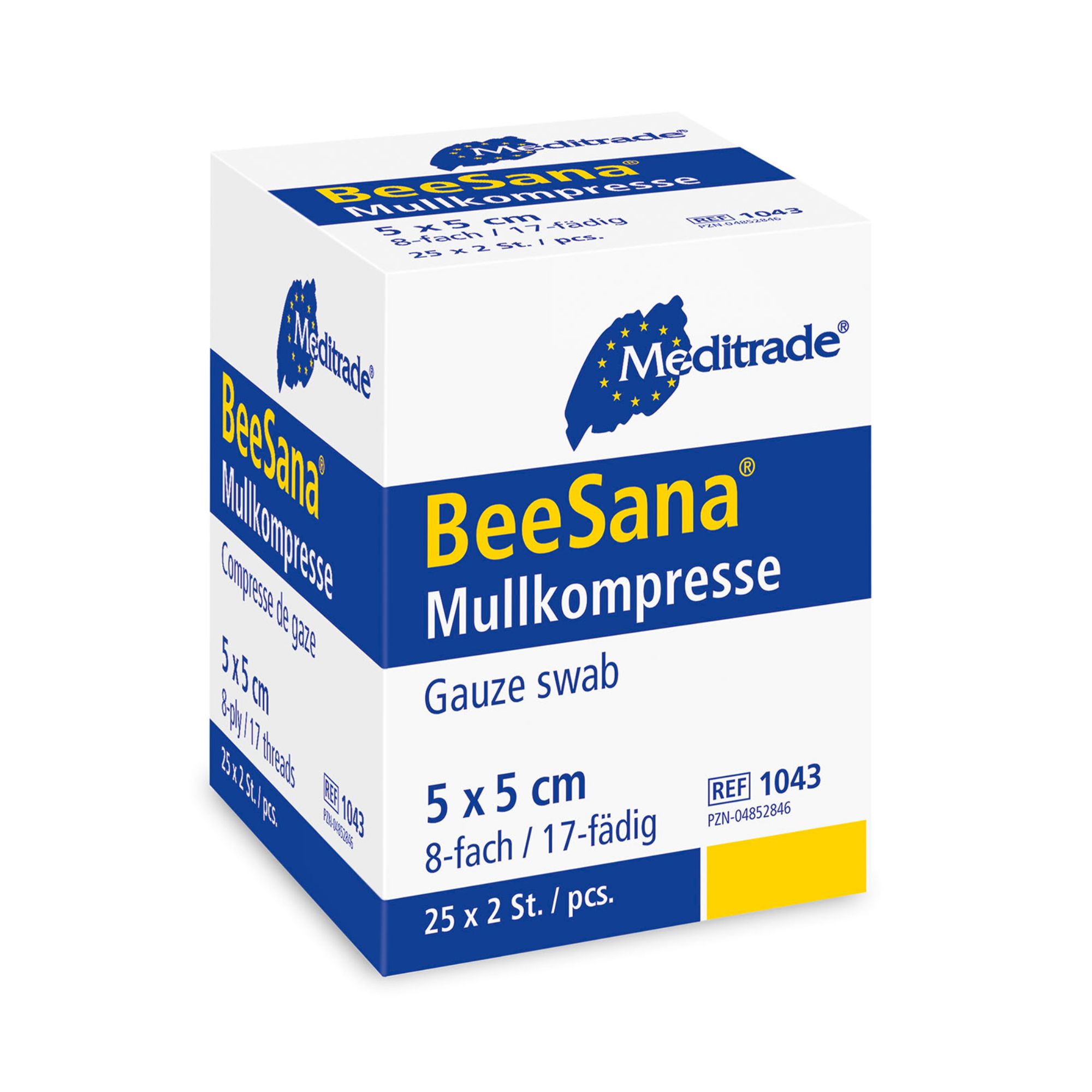 BeeSana® Mullkompresse ohne RöKo steril 8-fach 5 x 5 cm, 1 Packung = 25 x 2 Stück