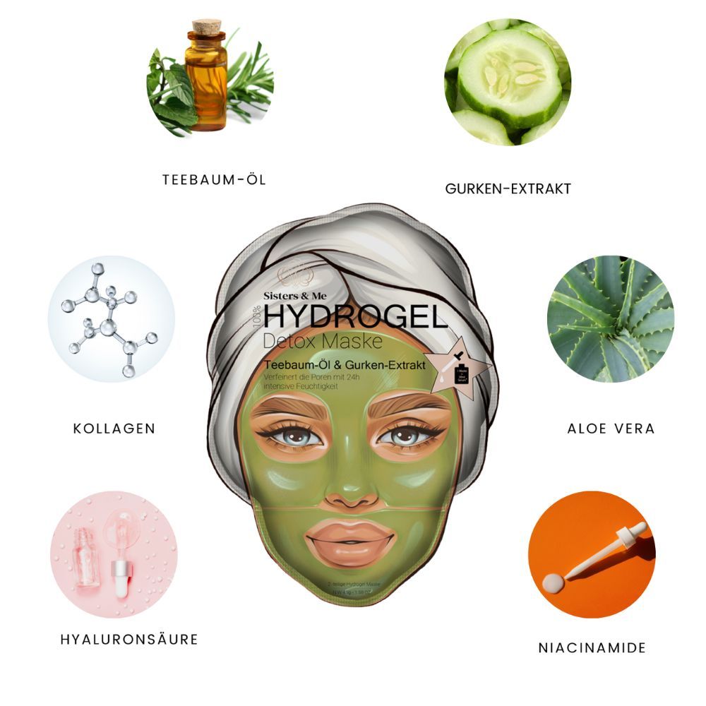 Sisters & Me Hydrogel Detox Maske mit Teebaumöl & Gurken-Extrakt