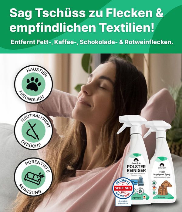 Emma Grün® Sofa reinigen Set mit Polsterreiniger & Imprägnierer