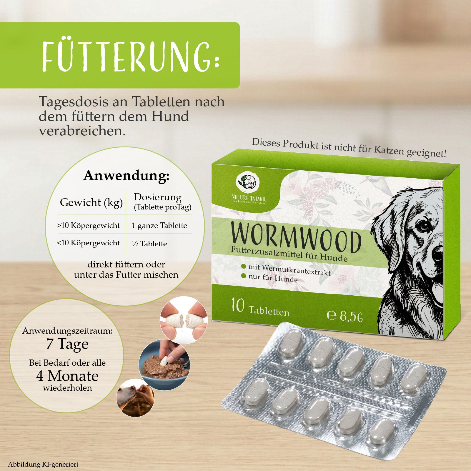 Wormwood Futterzusatzmittel für Hunde, 10 Tabletten.