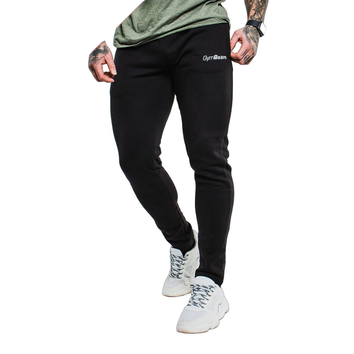 Herren Jogginghose Slimfit in Schwarz mit seitlichen Taschen und Kordelzug.