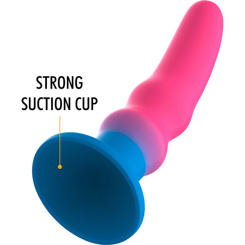 Wellness-Produkt, pink-blau, mit Saugnapf. Aufschrift: Strong Suction Cup.