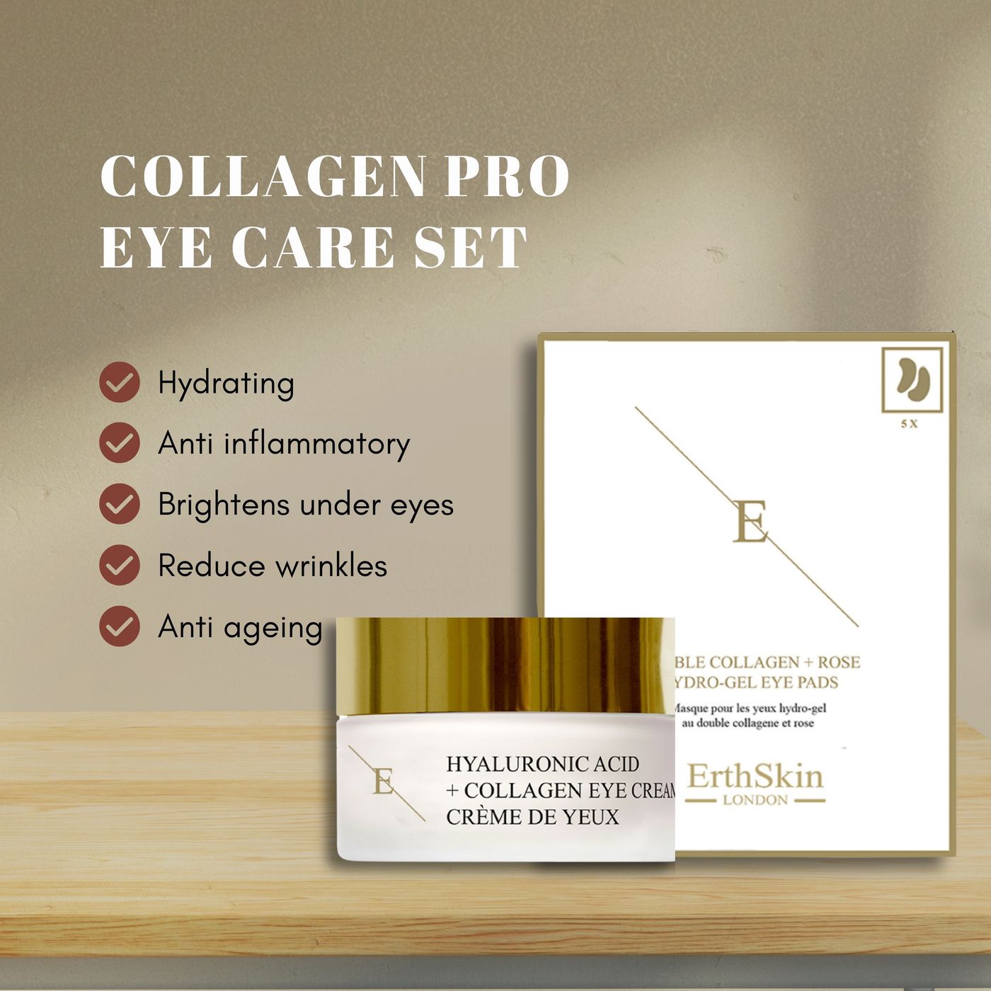ErthSkin London Hyaluronsäure + Collagen Pro Age Augencreme + Augenpads
