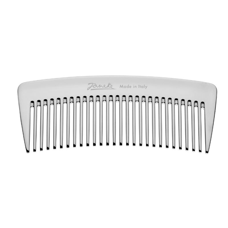 Silberner Kamm mit feinen Zinken und geschwungenem Griff. Marke Janeke, Made in Italy.