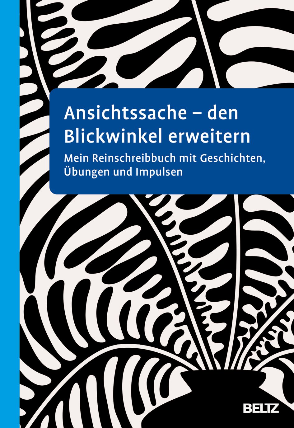 Buchcover mit Titel "Ansichtssache - den Blickwinkel erweitern". Schwarze und weiße Muster, blauer Balken mit Titel, BELTZ Logo.