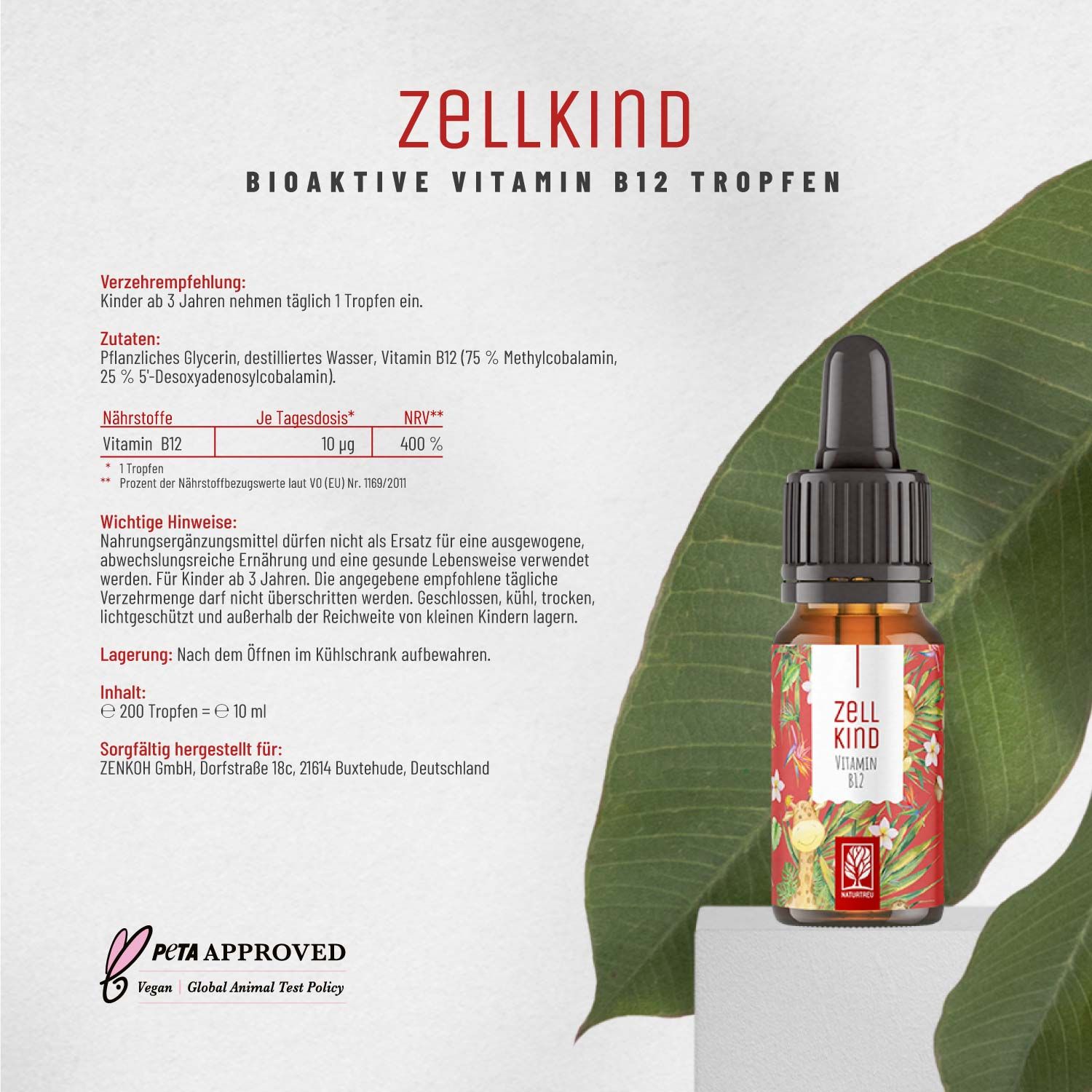 Vitamin B12 Tropfen für Kinder ab 3 Jahren - Zellkind - NATURTREU®