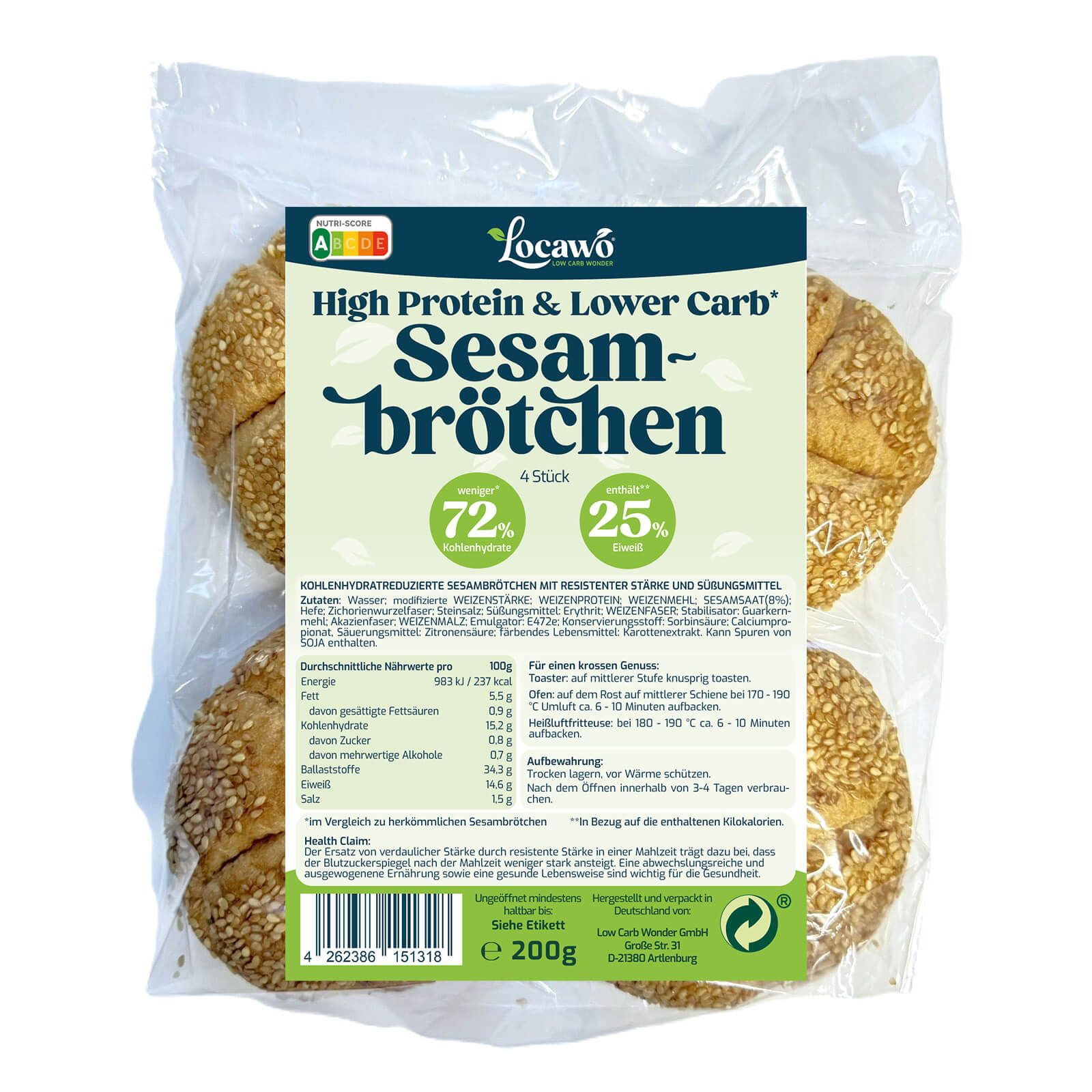 Locawo High Protein & Low Carb Sesambrötchen